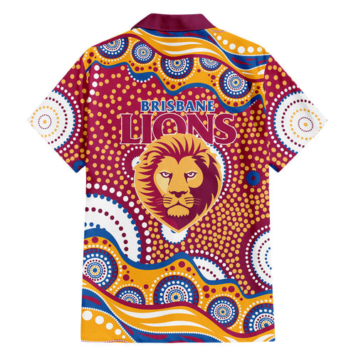 Brisbane Lions Family Matching Mermaid Dress and Hawaiian Shirt Aboriginal Dot Pattern - Football Mascot Heritage Pride