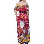 Brisbane Lions Family Matching Off Shoulder Maxi Dress and Hawaiian Shirt Aboriginal Dot Pattern - Football Mascot Heritage Pride