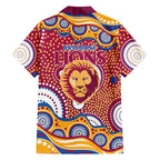 Brisbane Lions Family Matching Off Shoulder Short Dress and Hawaiian Shirt Aboriginal Dot Pattern - Football Mascot Heritage Pride