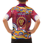Brisbane Lions Family Matching Puletasi and Hawaiian Shirt Aboriginal Dot Pattern - Football Mascot Heritage Pride