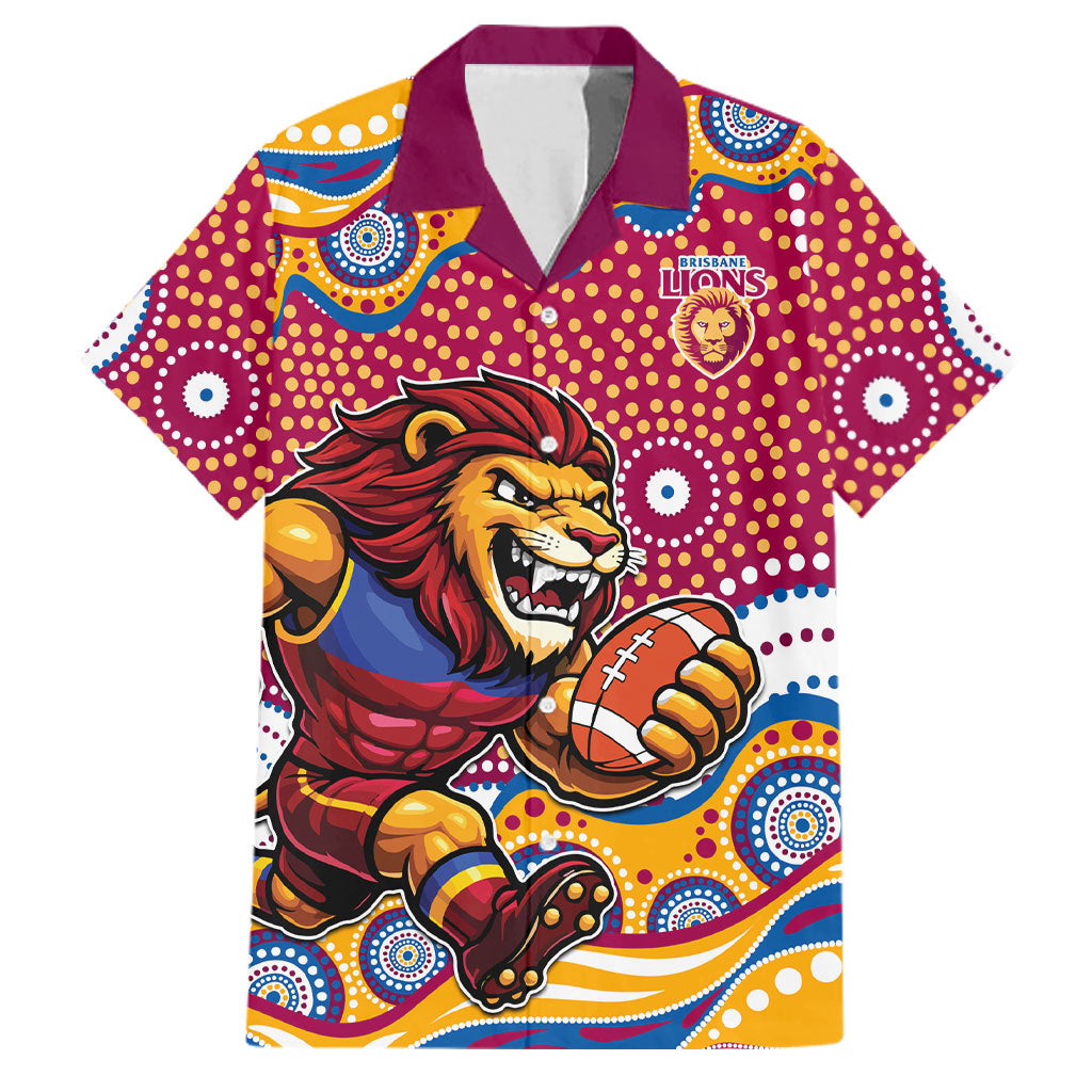 Brisbane Lions Family Matching Puletasi and Hawaiian Shirt Aboriginal Dot Pattern - Football Mascot Heritage Pride