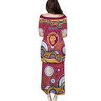 Brisbane Lions Family Matching Puletasi and Hawaiian Shirt Aboriginal Dot Pattern - Football Mascot Heritage Pride