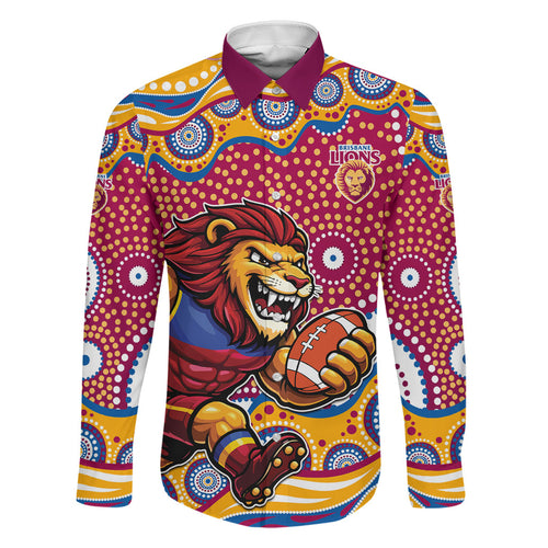 Brisbane Lions Family Matching Short Sleeve Bodycon Dress and Hawaiian Shirt Aboriginal Dot Pattern - Football Mascot Heritage Pride