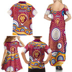 Brisbane Lions Family Matching Summer Maxi Dress and Hawaiian Shirt Aboriginal Dot Pattern - Football Mascot Heritage Pride