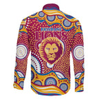 Brisbane Lions Family Matching Summer Maxi Dress and Hawaiian Shirt Aboriginal Dot Pattern - Football Mascot Heritage Pride