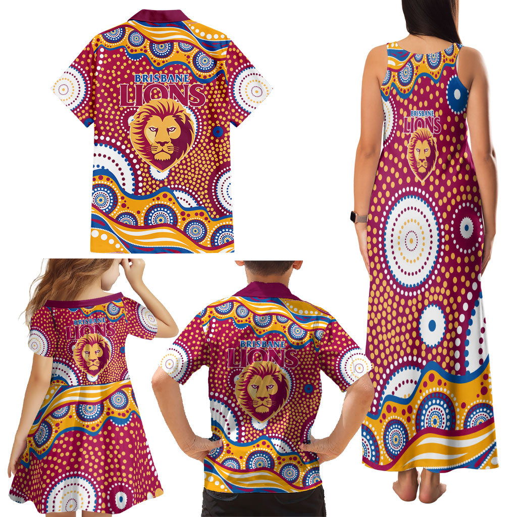 Brisbane Lions Family Matching Tank Maxi Dress and Hawaiian Shirt Aboriginal Dot Pattern - Football Mascot Heritage Pride