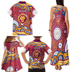 Brisbane Lions Family Matching Tank Maxi Dress and Hawaiian Shirt Aboriginal Dot Pattern - Football Mascot Heritage Pride