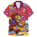 Brisbane Lions Family Matching Tank Maxi Dress and Hawaiian Shirt Aboriginal Dot Pattern - Football Mascot Heritage Pride