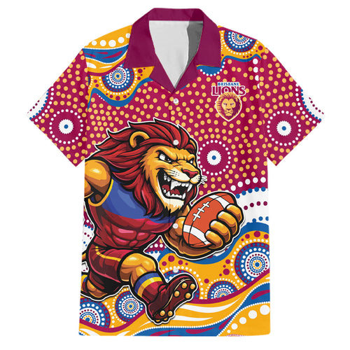 Brisbane Lions Family Matching Tank Maxi Dress and Hawaiian Shirt Aboriginal Dot Pattern - Football Mascot Heritage Pride