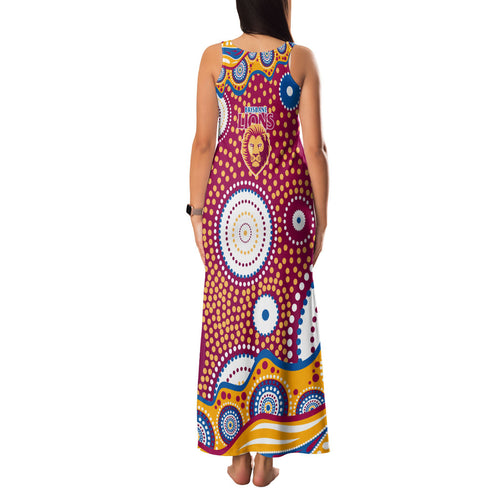 Brisbane Lions Family Matching Tank Maxi Dress and Hawaiian Shirt Aboriginal Dot Pattern - Football Mascot Heritage Pride