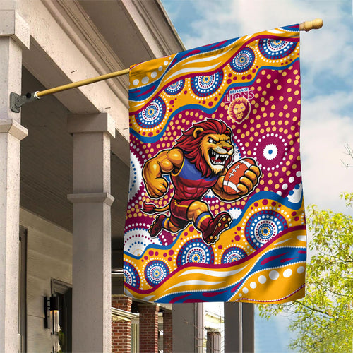 Brisbane Lions Garden Flag Aboriginal Dot Pattern - Football Mascot Heritage Pride