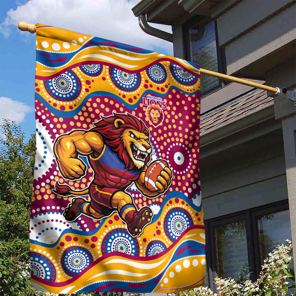 Brisbane Lions Garden Flag Aboriginal Dot Pattern - Football Mascot Heritage Pride