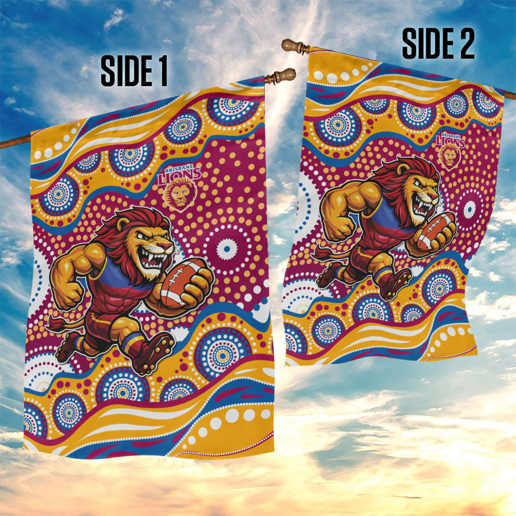 Brisbane Lions Garden Flag Aboriginal Dot Pattern - Football Mascot Heritage Pride