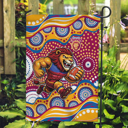 Brisbane Lions Garden Flag Aboriginal Dot Pattern - Football Mascot Heritage Pride