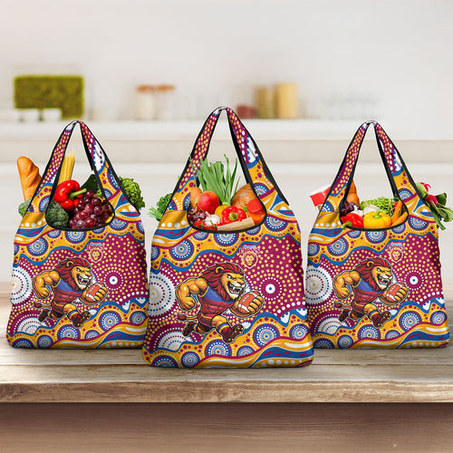 Brisbane Lions Grocery Bag Aboriginal Dot Pattern - Football Mascot Heritage Pride