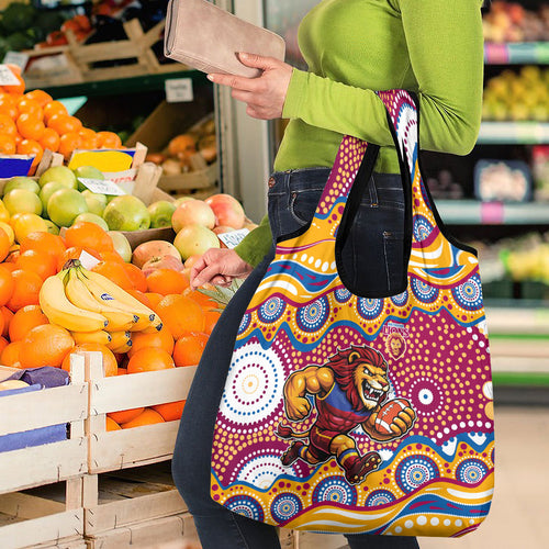 Brisbane Lions Grocery Bag Aboriginal Dot Pattern - Football Mascot Heritage Pride