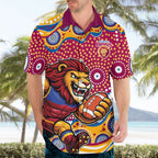 Brisbane Lions Hawaiian Shirt Aboriginal Dot Pattern - Football Mascot Heritage Pride