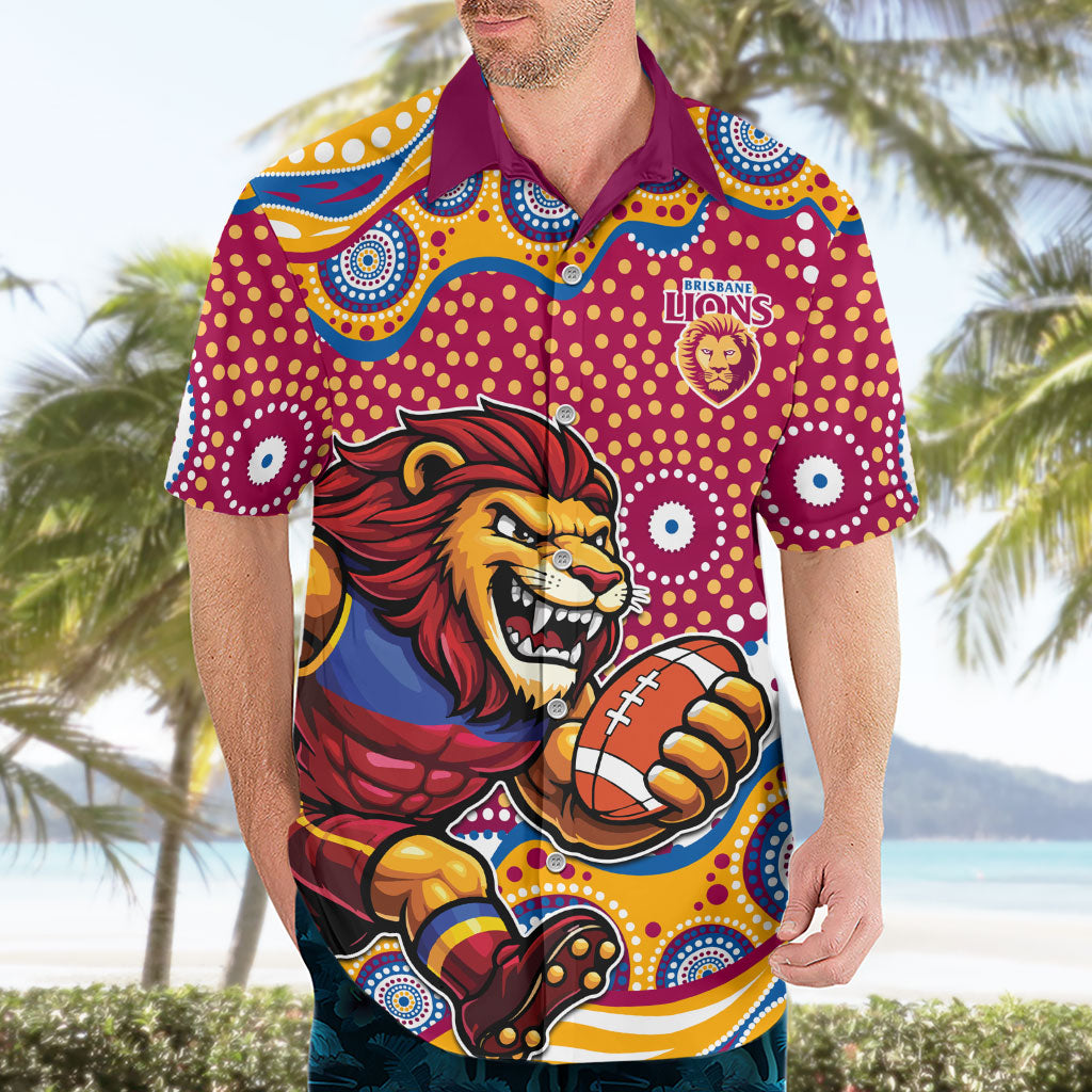 Brisbane Lions Hawaiian Shirt Aboriginal Dot Pattern - Football Mascot Heritage Pride