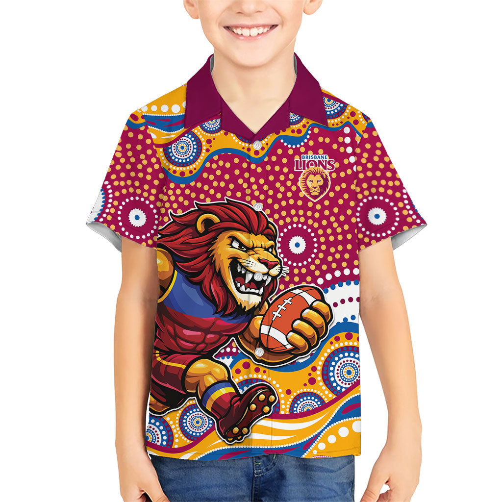 Brisbane Lions Hawaiian Shirt Aboriginal Dot Pattern - Football Mascot Heritage Pride