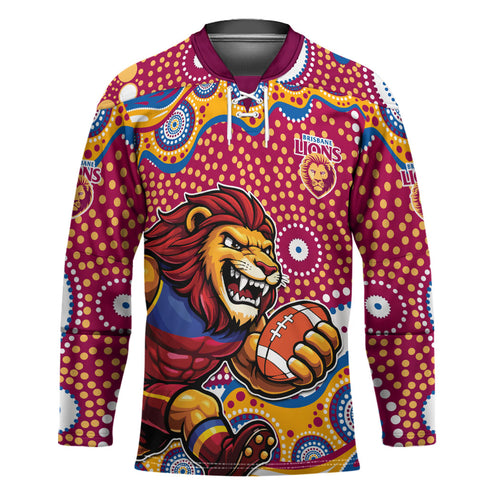 Brisbane Lions Hockey Jersey Aboriginal Dot Pattern - Football Mascot Heritage Pride