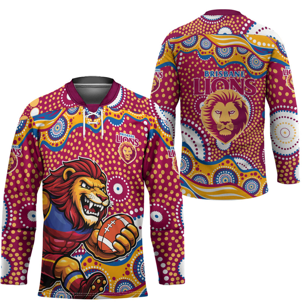 Brisbane Lions Hockey Jersey Aboriginal Dot Pattern - Football Mascot Heritage Pride