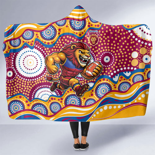 Brisbane Lions Hooded Blanket Aboriginal Dot Pattern - Football Mascot Heritage Pride