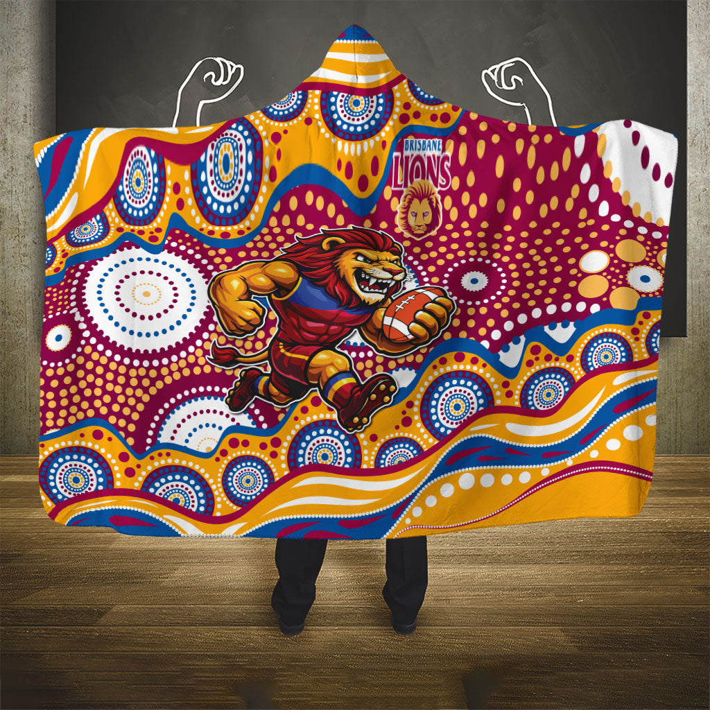 Brisbane Lions Hooded Blanket Aboriginal Dot Pattern - Football Mascot Heritage Pride