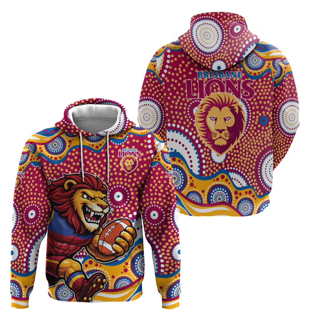 Brisbane Lions Hoodie Aboriginal Dot Pattern - Football Mascot Heritage Pride