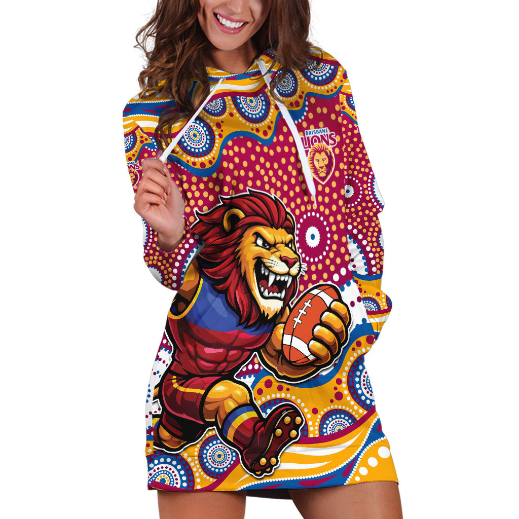 Brisbane Lions Hoodie Dress Aboriginal Dot Pattern - Football Mascot Heritage Pride