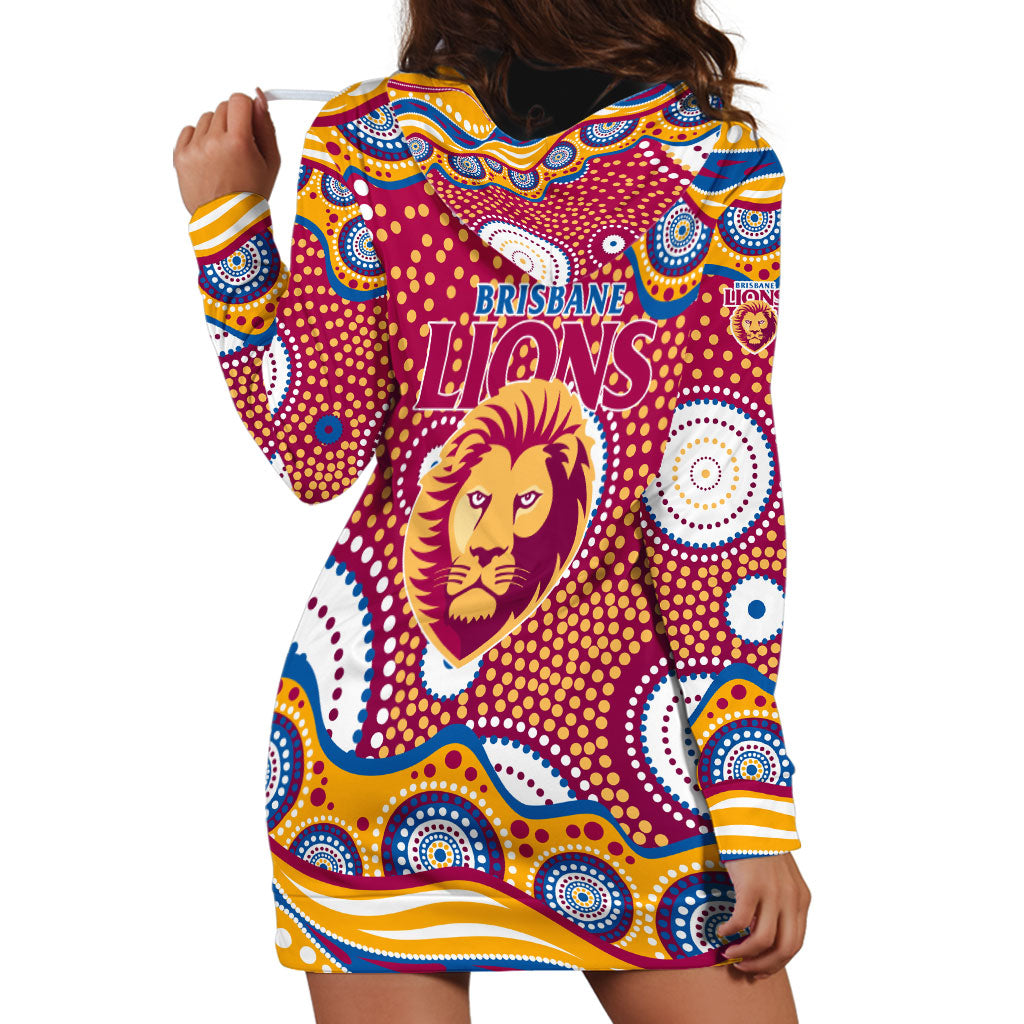 Brisbane Lions Hoodie Dress Aboriginal Dot Pattern - Football Mascot Heritage Pride