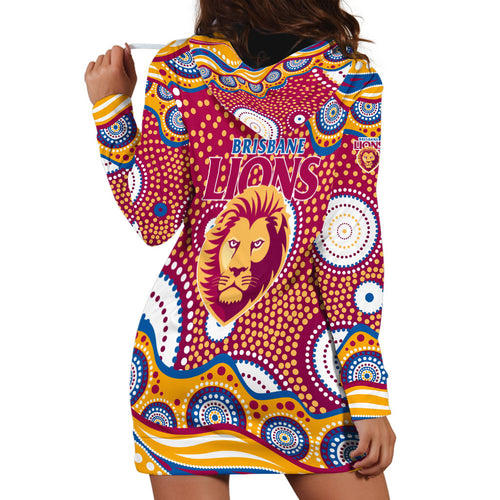 Brisbane Lions Hoodie Dress Aboriginal Dot Pattern - Football Mascot Heritage Pride