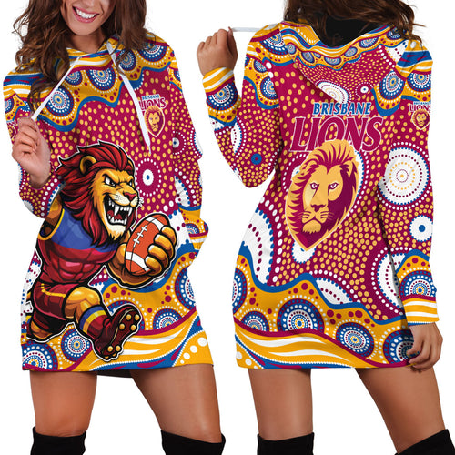 Brisbane Lions Hoodie Dress Aboriginal Dot Pattern - Football Mascot Heritage Pride