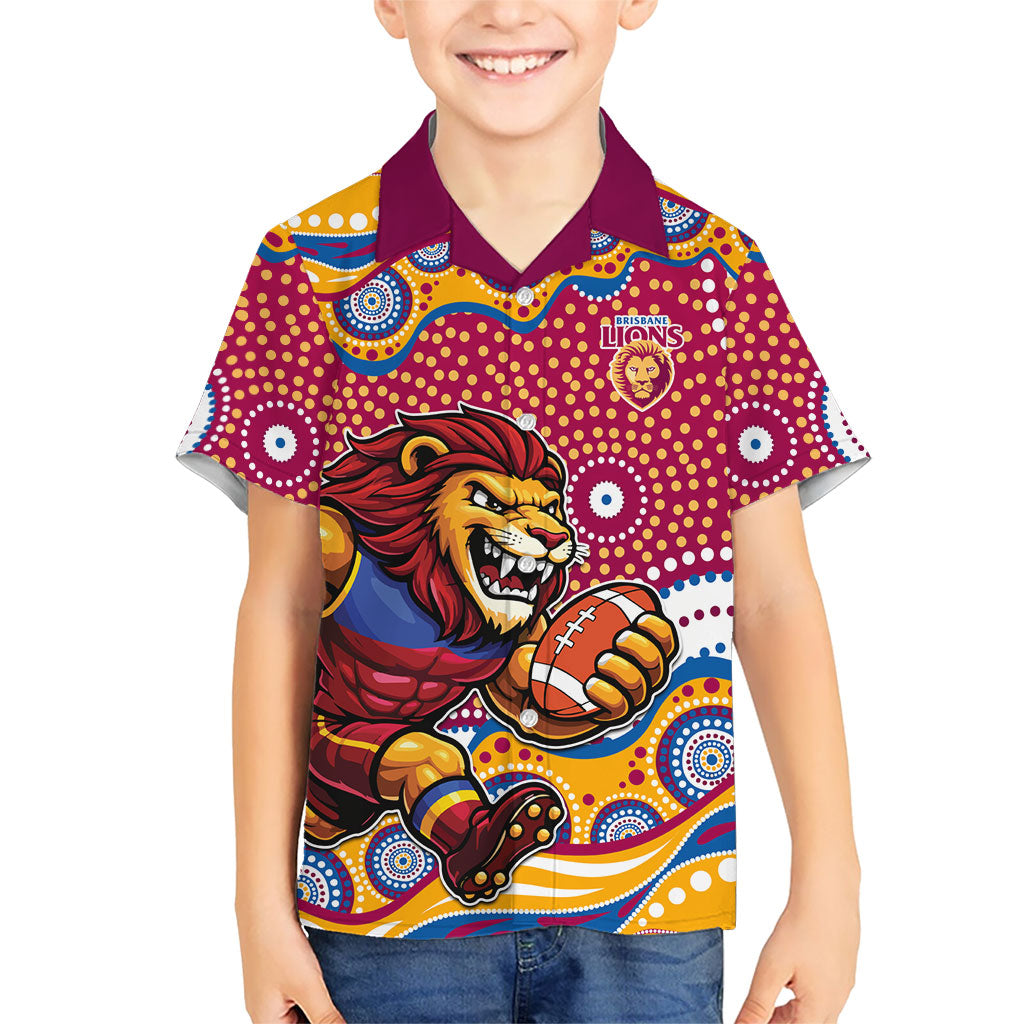 Brisbane Lions Kid Hawaiian Shirt Aboriginal Dot Pattern - Football Mascot Heritage Pride