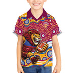 Brisbane Lions Kid Hawaiian Shirt Aboriginal Dot Pattern - Football Mascot Heritage Pride