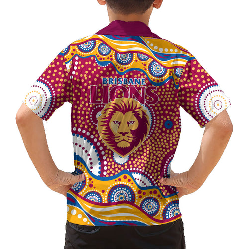 Brisbane Lions Kid Hawaiian Shirt Aboriginal Dot Pattern - Football Mascot Heritage Pride
