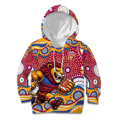 Brisbane Lions Kid Hoodie Aboriginal Dot Pattern - Football Mascot Heritage Pride