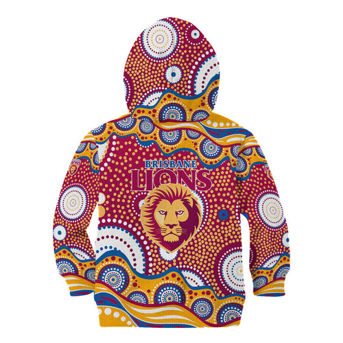 Brisbane Lions Kid Hoodie Aboriginal Dot Pattern - Football Mascot Heritage Pride