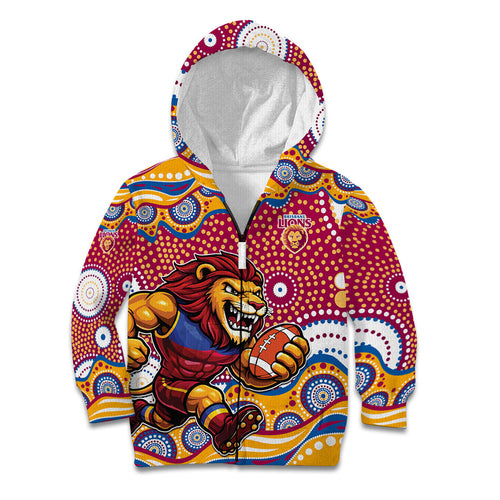 Brisbane Lions Kid Hoodie Aboriginal Dot Pattern - Football Mascot Heritage Pride