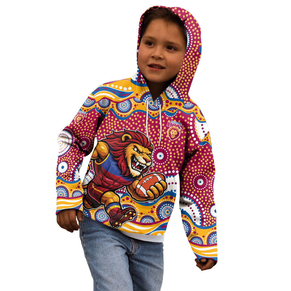 Brisbane Lions Kid Hoodie Aboriginal Dot Pattern - Football Mascot Heritage Pride
