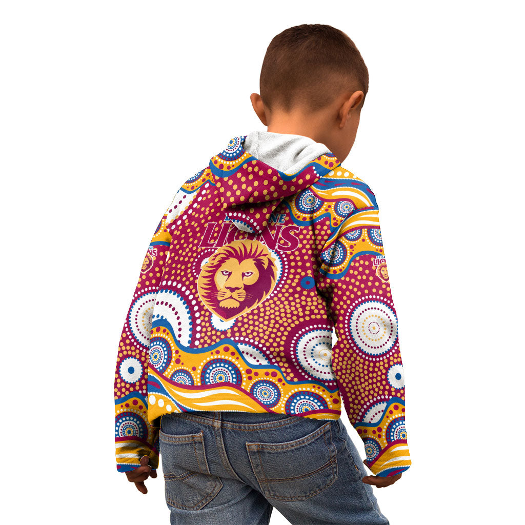 Brisbane Lions Kid Hoodie Aboriginal Dot Pattern - Football Mascot Heritage Pride