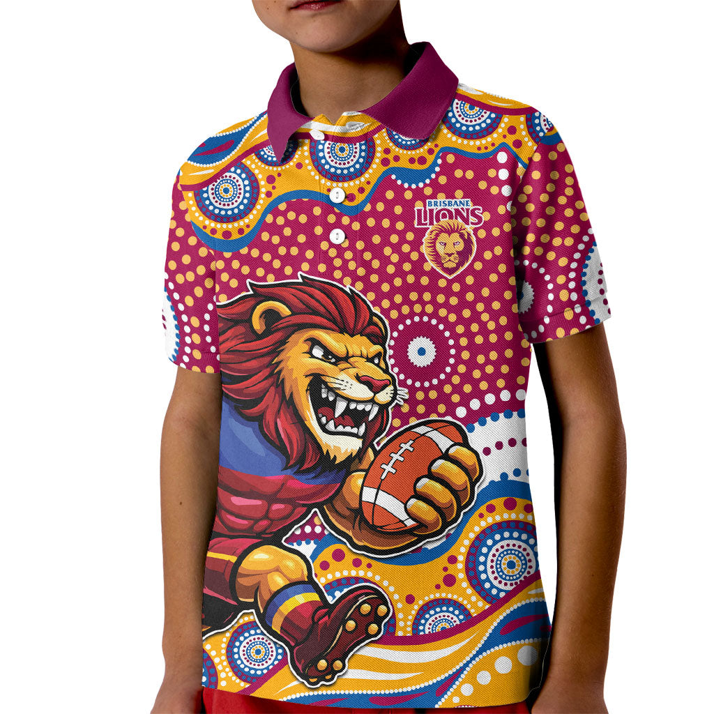 Brisbane Lions Kid Polo Shirt Aboriginal Dot Pattern - Football Mascot Heritage Pride