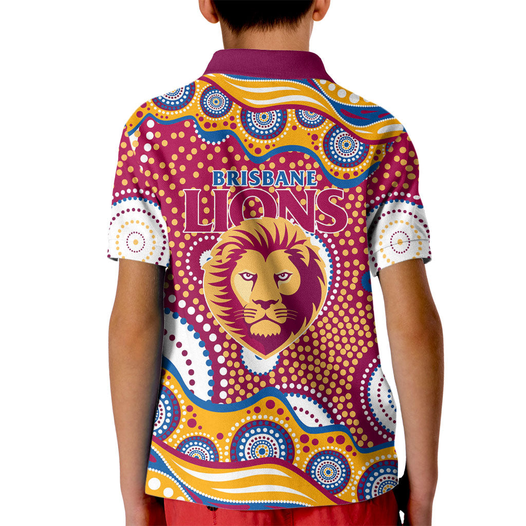 Brisbane Lions Kid Polo Shirt Aboriginal Dot Pattern - Football Mascot Heritage Pride