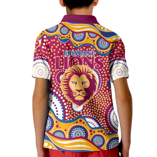 Brisbane Lions Kid Polo Shirt Aboriginal Dot Pattern - Football Mascot Heritage Pride