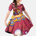 Brisbane Lions Kid Short Sleeve Dress Aboriginal Dot Pattern - Football Mascot Heritage Pride