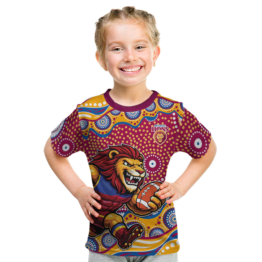 Brisbane Lions Kid T Shirt Aboriginal Dot Pattern - Football Mascot Heritage Pride