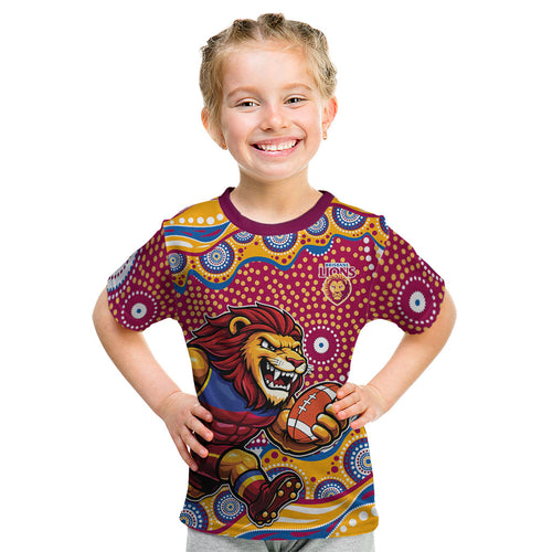 Brisbane Lions Kid T Shirt Aboriginal Dot Pattern - Football Mascot Heritage Pride