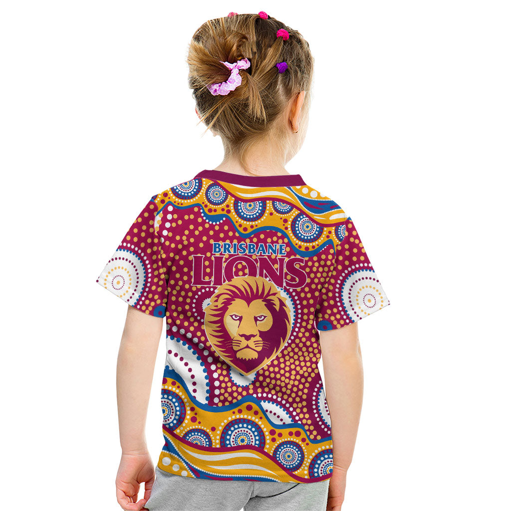 Brisbane Lions Kid T Shirt Aboriginal Dot Pattern - Football Mascot Heritage Pride