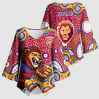 Brisbane Lions Kimono Sleeve Blouse Aboriginal Dot Pattern - Football Mascot Heritage Pride