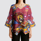 Brisbane Lions Kimono Sleeve Blouse Aboriginal Dot Pattern - Football Mascot Heritage Pride