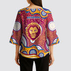 Brisbane Lions Kimono Sleeve Blouse Aboriginal Dot Pattern - Football Mascot Heritage Pride